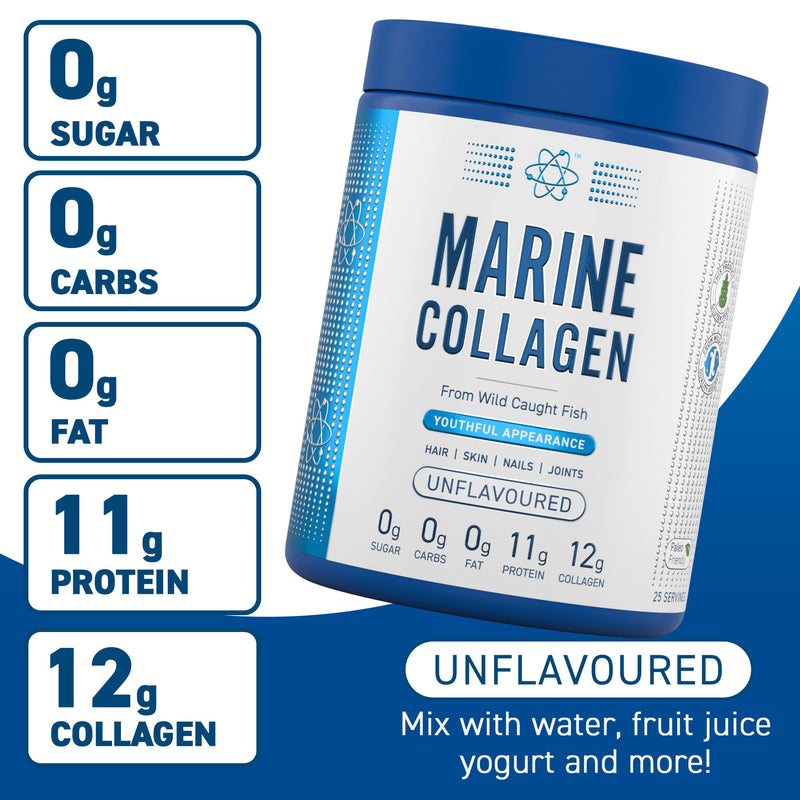 Applied Nutrition Marine Collagen Powder - Hydrolysed Collagen Protein, Healthy Skin, Hair, Nails (Unflavoured) (300g - 25 Servings) Unflavoured