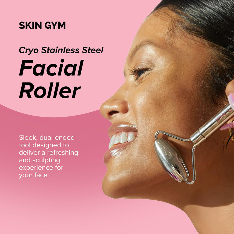 Skin Gym Face Roller for Wrinkles and Lifting - Anti-Aging Face Massager Skin Care Beauty Tool - Boost Radiance, Rejuvenate Skin, Sculpt, Lift and Define, Silver