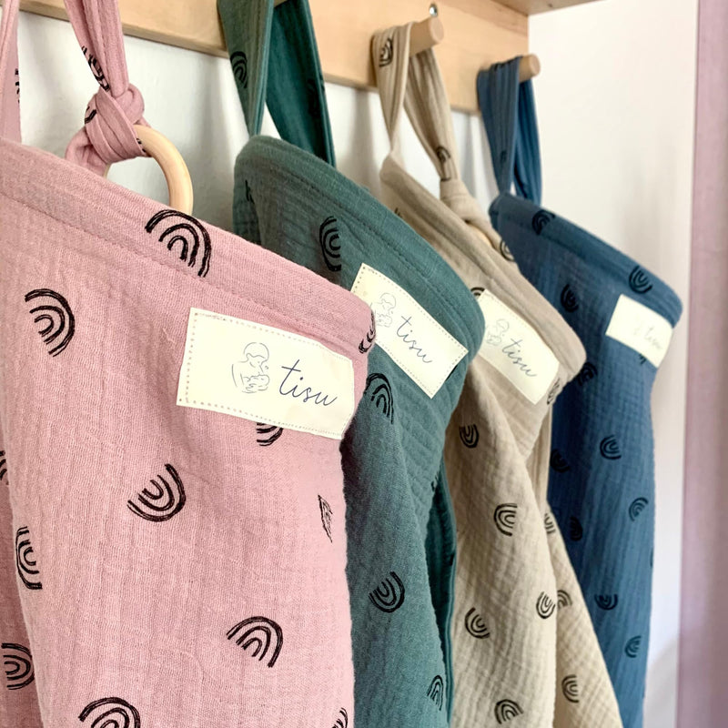 [Australia] - Nursing Cover for Baby Breastfeeding & Pumping | Multi Use Car Seat Stroller Cover | Breathable Soft Muslin Cotton | Breast Feeding Apron & Shawl by TISU (Dusty Green Rainbow) Dusty Green Rainbow 