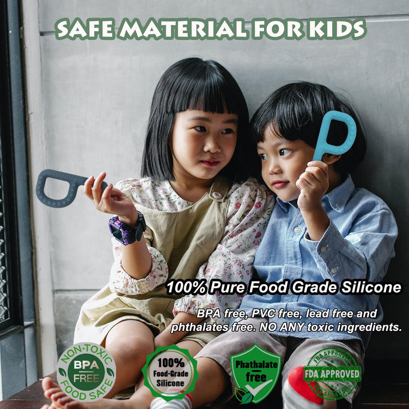 [Australia] - Sensory Chew Toys for Autistic Children 4 Pack, P Shape Sensory Toys for Toddlers 1-3 Chew Necklaces for Kids Adults with ADHD SPD, Silicone Teething Toys for Baby Oral Motor Stimulation Blue/Khaki/Green/Gray 
