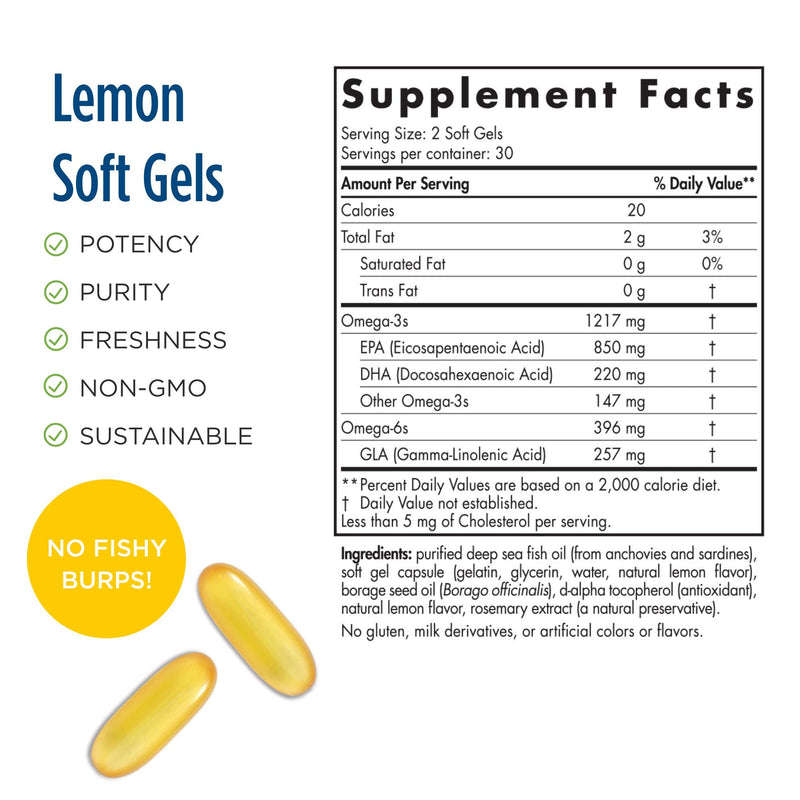 [Australia] - Nordic Naturals ProEPA with Concentrated GLA, Lemon - 60 Soft Gels - 1217 mg Omega-3 + 257 mg GLA - Heart, Neurological & Immune Support, Healthy Skin - Non-GMO - 30 Servings 