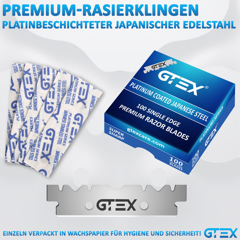 [Australia] - GTEX Razor with 100 Premium GTEX Razor Blades & Leather Case - 2 Men's Razors (Black and Silver) 100 Razor Blades - Straight Razor Razor Men's Ustura Beard Knife Silver and Black 