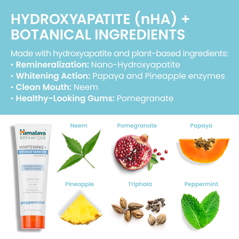 [Australia] - Himalaya Botanique Whitening + Hydroxyapatite Toothpaste, Peppermint - Nano Hydroxyapatite to Support Remineralization and Restore Enamel, Appropriate for Sensitive Teeth - Gluten Free, 4 oz, 2 Pack 4 Ounce (Pack of 2) 