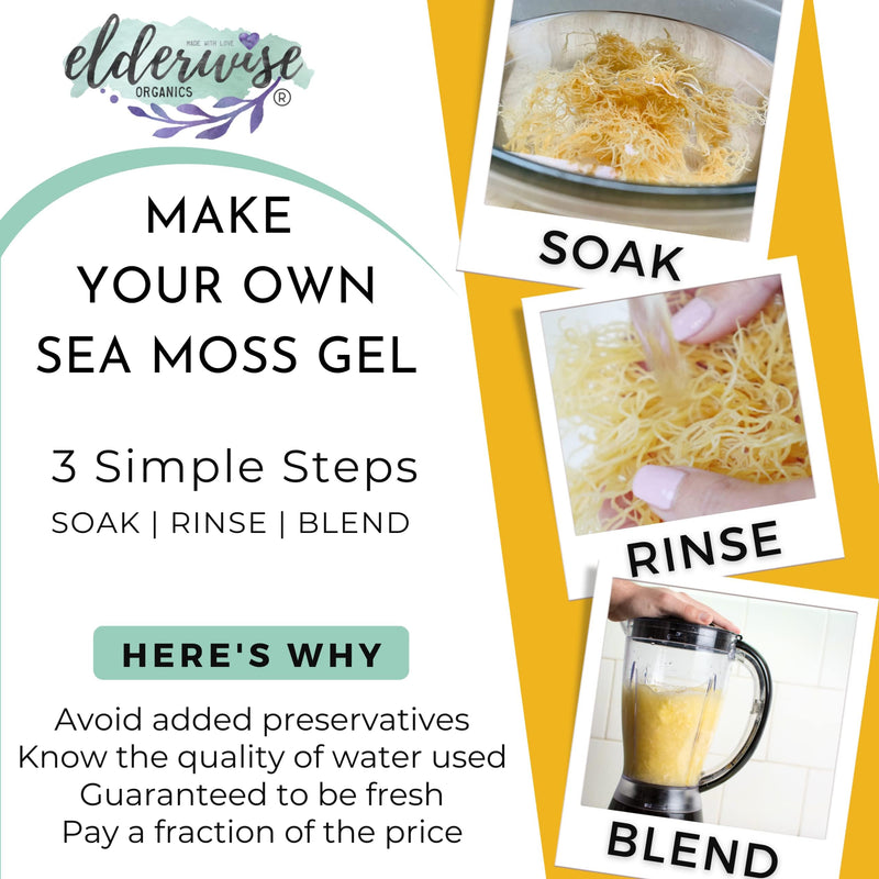 Elderwise Golden Sea Moss, Raw Wildcrafted Gracilaria, 2.5oz Makes 65oz Gel | Sun-Dried Saint Lucia Sea Moss with no Added Flavors; a Simple Mineral & Vitamin Rich Choice for Homemade Recipes