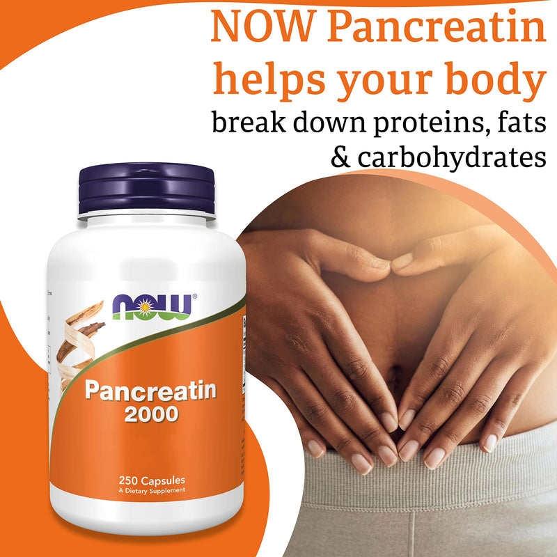 Now Foods, Pancreatin 2000, 200mg, 250 Capsules, Enzyme Blend, Gluten Free, SOYA Free, Non-GMO