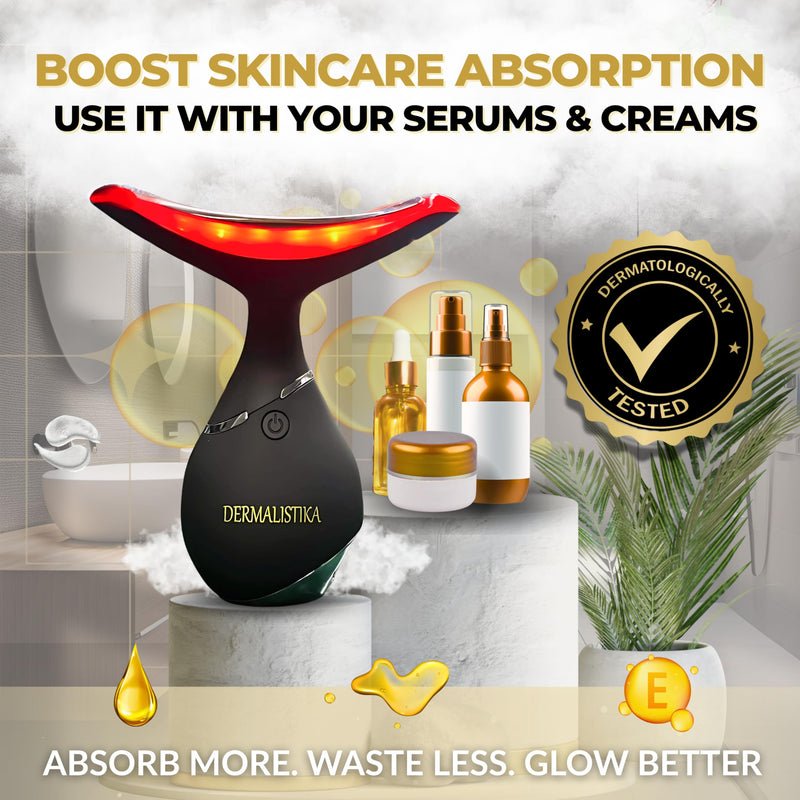 Red-Light-Therapy-for-Face and Neck, Facial & Neck Massager Triple Action Portable Beauty Device. LED, Thermal, and Vibration for a Radiant Appearance in Minutes a Day at Home Skin Care.