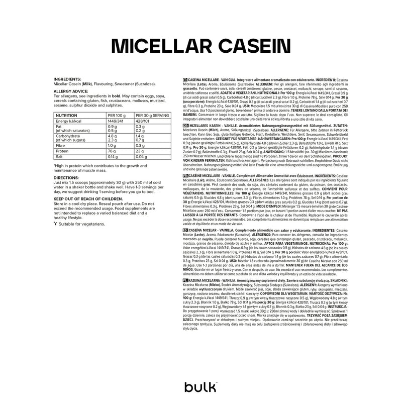 Bulk Micellar Casein Protein Powder, Protein Shake, Vanilla, 500 g 0.5 kg