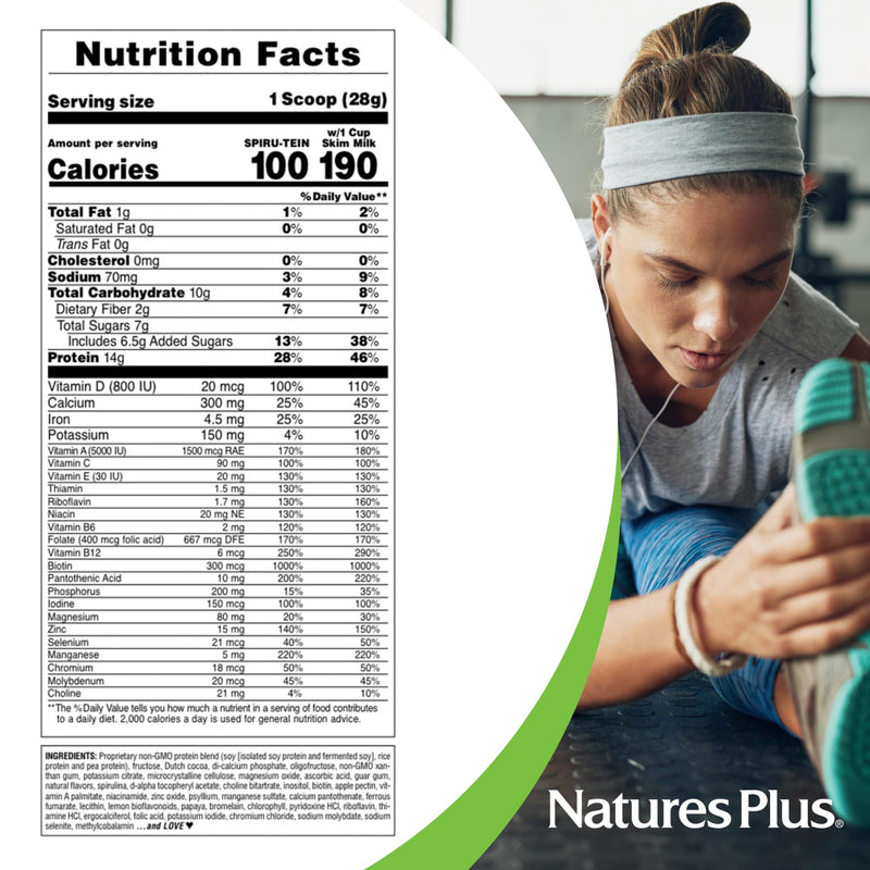NaturesPlus SPIRU-TEIN, Chocolate - 8 Total Packets - Plant-Based Protein Shake - Non-GMO, Vegetarian, Gluten Free - 8 Total Servings