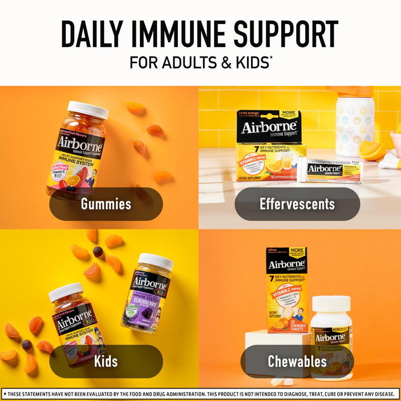 Airborne Vitamin C 1000mg (per Serving) - Citrus Chewable Tablets (96 Count in a Box) - Packaging May Vary | Antioxidants Vitamins A, D & E + Zinc, Selenium, and Manganese, Herbal Blend, Multivitamin Supplements, Immune Health, Tasty 96 Count (Pack of 1)