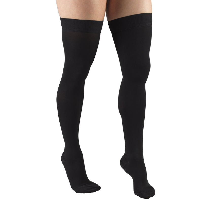 [Australia] - Truform 30-40 mmHg Compression Stockings for Men and Women, Thigh High Length, Dot-Top, Closed Toe, Black, Large Large (1 Pair) 