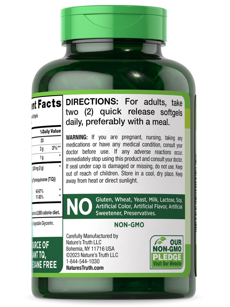[Australia] - Nature's Truth Black Seed Oil Softgels | 2,000mg | 120 Count | Virgin Cold Pressed Cumin | Non-GMO and Gluten Free Supplement 