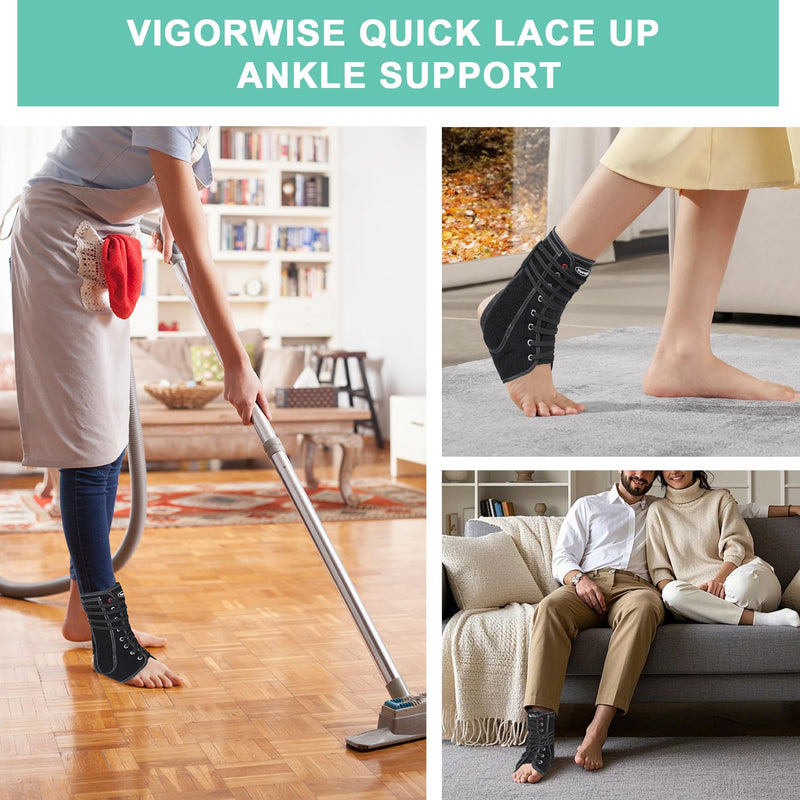 Lace up Ankle Brace for Women Men, Quick Adjustment Ankle Brace with Metal and Plastic Side Stabilizers, 1Pcs Foot Support for Sprained Left Right, M Black Medium
