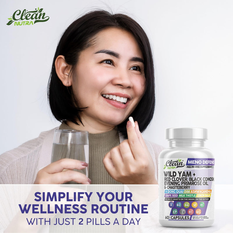 [Australia] - Clean Nutra Wild Yam Root Capsules with Red Clover Black Cohosh Evening Primrose Oil Chasteberry Dong Quai DIM Ashwagandha Grape Seed Extract Milk Thistle Lemon Balm and more Hormone Balance For Women 