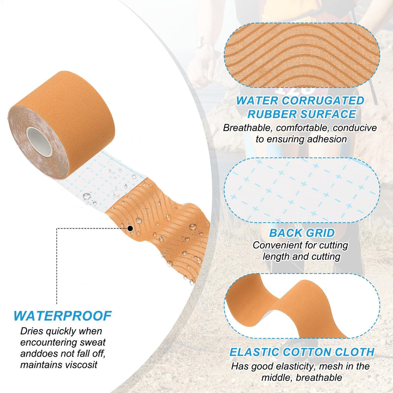 PATIKIL 5.5 Yard x 2 Inch Kinesiology Tape, 4 Roll Adhesive Cotton Sports Muscle Support Tapes Waterproof Elastic Tape for Knee Ankle Wrist Shoulder, Orange