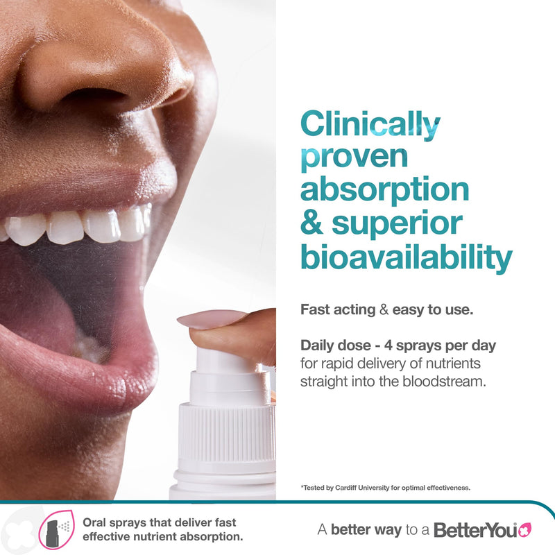 BetterYou Vitamin D3 K2 Oral Spray, Fast Acting Vitamin D 4000 IU + Vitamin K2 (MK7) Supplement, Supports Bones, Teeth, Immune System & Blood Clotting, 1-Month Supply, Natural Peppermint Flavour 15 ml (Pack of 1)