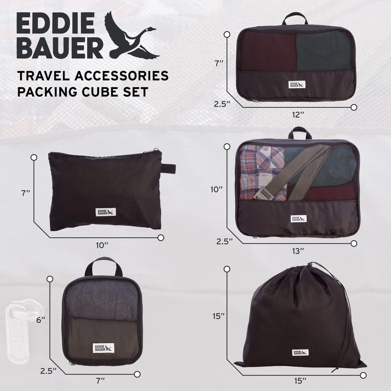 Eddie Bauer 5 Set Packing Organizer Cubes for Suitcases, Travel Essentials for Carry on, Lugagge Oganizer Bags Set Accessories, Black One Size
