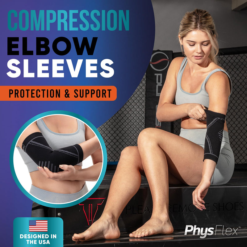 [Australia] - Elbow Brace 2 Pack for Tennis & Golfer's Elbow Pain Relief - Elbow Compression Sleeve for Weightlifting, Workout, Fitness, Arthritis, Bursitis - Tendonitis Elbow Brace for Men & Women Large Black 