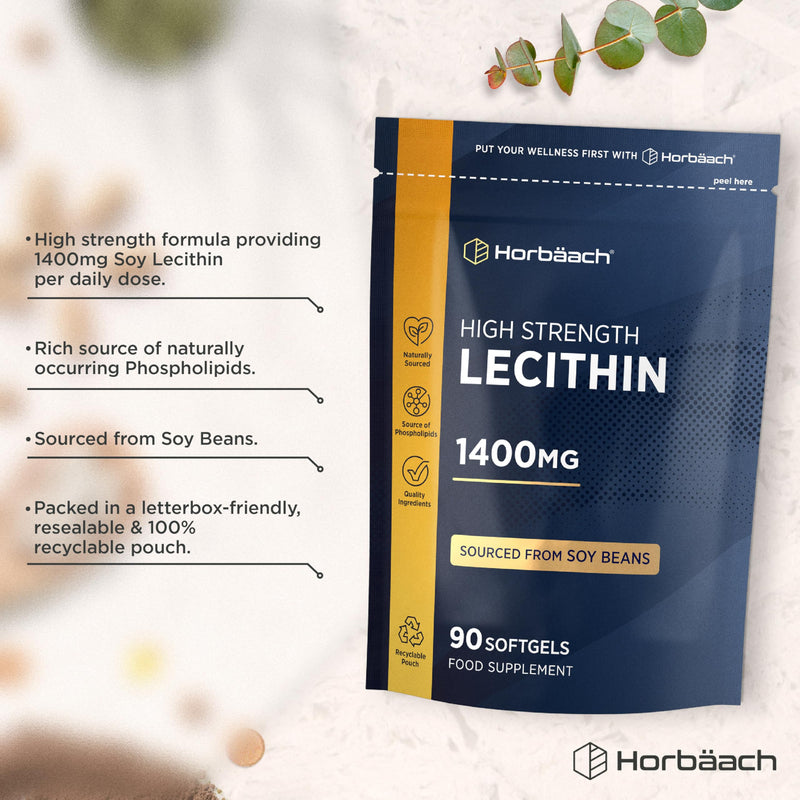 Lecithin Capsules 1400mg | High Strength Soy Lecithin Supplement | Sourced from Soy Beans | 90 Softgels | By Horbaach
