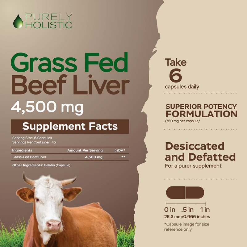 [Australia] - Grass Fed Beef Liver Capsules 4500mg - 270 Capsules, 750mg Each - Grassfed Desiccated Liver Supplement - Pasture Raised in Argentina Non GMO Hormone Free Source of Heme Iron CoQ10 Vitamins A & B12 