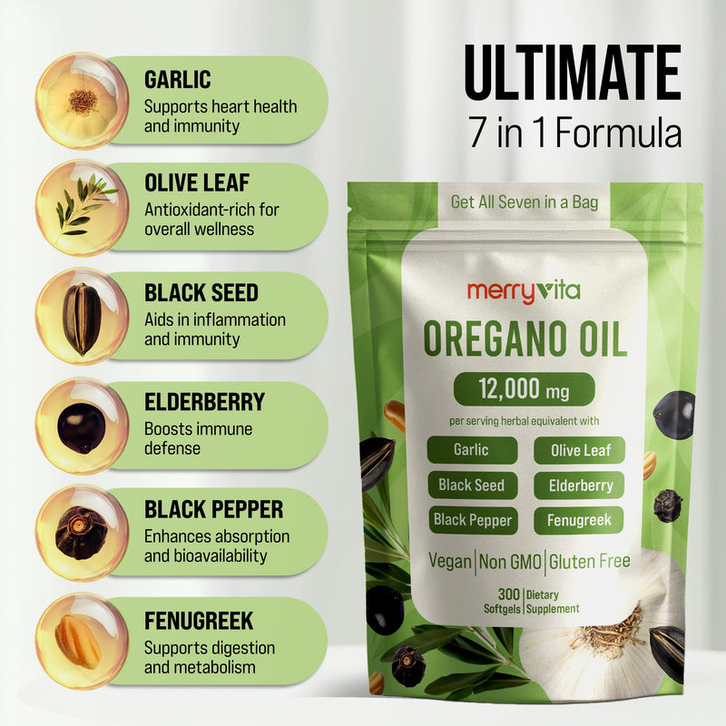 [Australia] - Oregano Oil Capsules Organic ‚Äì 12,000mg Oregano Oil with Black Seed Oil, High Carvacrol ‚Äì Aceite de Or√©gano C√°psulas Immune Support Supplement ‚Äì Non-GMO, Vegan - 300 Softgels 