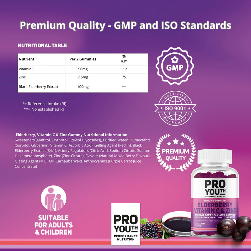 Nutrition Tripple Boost Immune Support Vitamin C, Zinc and Elderberry Gummies | Antioxidant Defense | Adults & Children | Berry Flavour | Vegan, Low Sugar | ISO Certified | 60 Gummies