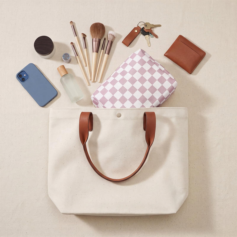 FoldTier 6 Pcs Checkered Makeup Bag Bulk for Women | Travel Cosmetic Bag with Zipper Organizer Toiletry Pouch 8.7 x 5.9 x 3.9 Inch Pencil Pouch for Purse Party Favor