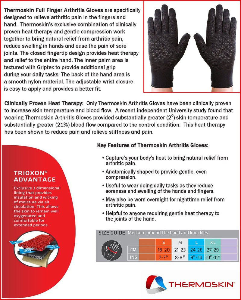 Thermoskin Full Finger Arthritis Gloves, Black, Small Small (1 Pair)