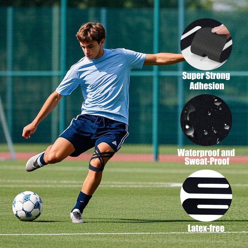 [Australia] - Precut Kinesiology Tape for Knees,12 Pcs ‚Äì Elastic Knee Support & Stability, Pain Relief ‚Äì Waterproof, Breathable, Hypoallergenic Athletic Tape (Black) 12 Count Black 