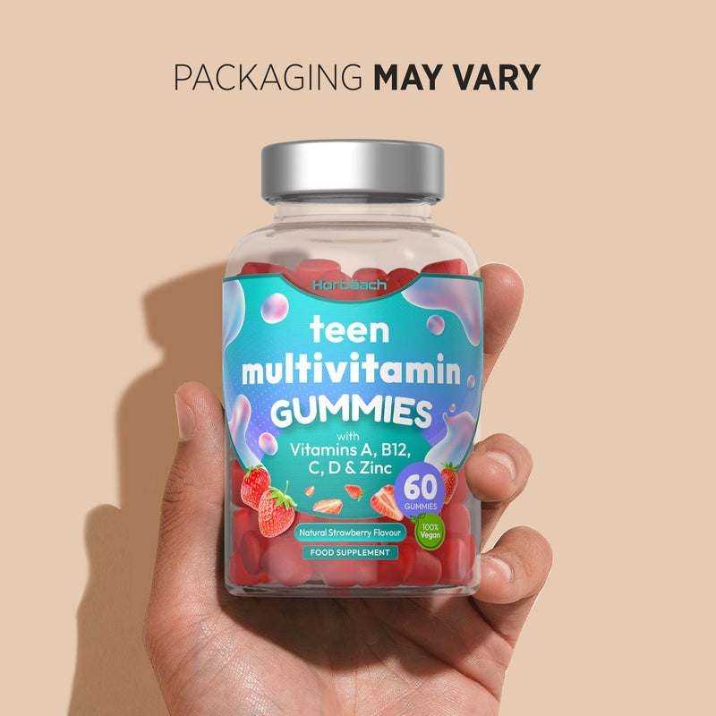 Multivitamin Gummies for Teenagers | 60 Count | A- Z Multivitamin Complex with Vitamin A, B12, C, D, and Zinc | Berry Flavour for Teens | Vegetarian and Vegan Supplement | by Horbaach