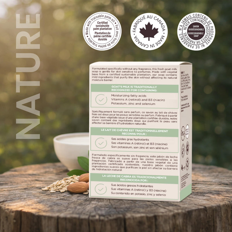 Nature Goat Milk Bar Soap, FRAGRANCE FREE (2-Pack), 5 oz (141 g), With Fresh Goat Milk, Vitamin A, B3, Potassium, Zinc & Selenium, Moisturizing Body Soap 5 Ounce (Pack of 2)