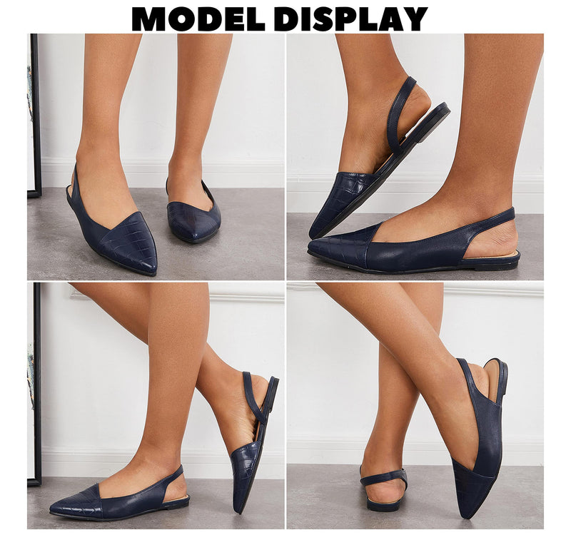 LAICIGO Women's Closed Pointed Toe Flats Slingback Low Heel Slip-on Cutout Animal Print Backless Mules Sandals 6.5 Navy