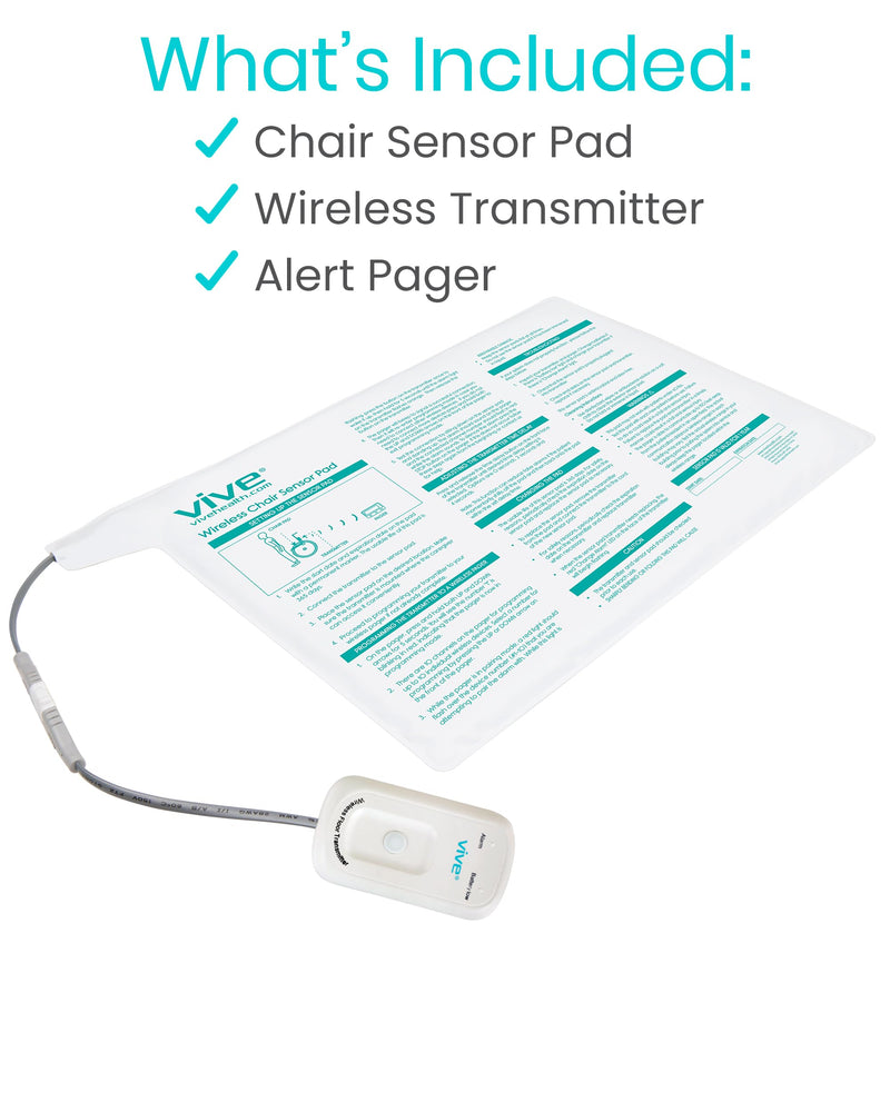 [Australia] - Wireless Chair Alarm by Vive - Wheelchair Motion Sensor Kit for Elderly Dementia Patients - Weight Movement Pressure Pad Detector - Automatic Health Alert System for Mat Elderly Chair Alarm + Pager 