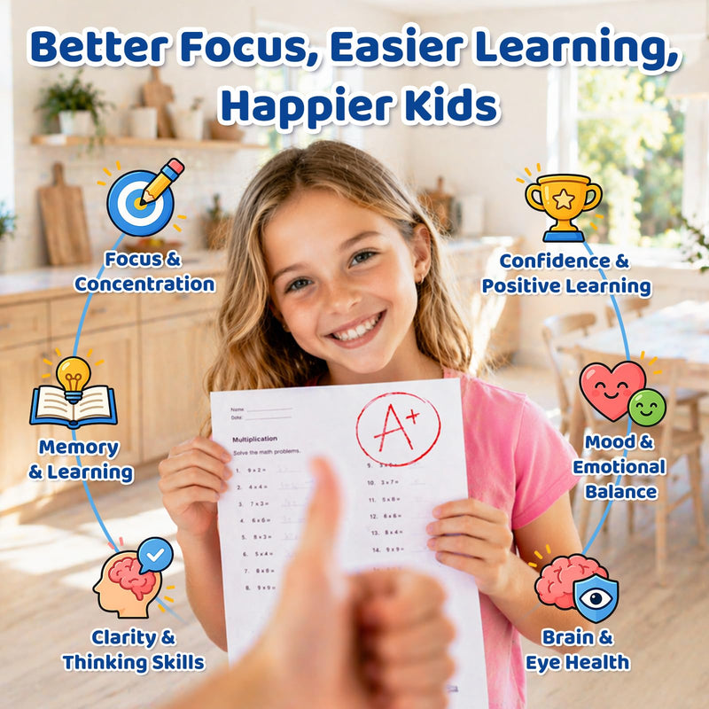 Kids Focus & Memory Gummies with Magnesium Glycinate, Phosphatidylserine & Choline - Support Brain, Attention & Focus for Kids, Learning & Cognitive Development – Sugar Free Strawberry 60 Gummies