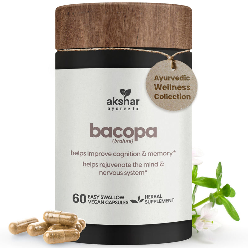 [Australia] - AKSHAR Ayurveda - Bacopa 500mg Brahmi Supplement, Rejuvenate System, Bacopa Pills to Support Cognitive Function for Adults, Vegan Cruelty Free Bacopa Monnieri (60 Count) 