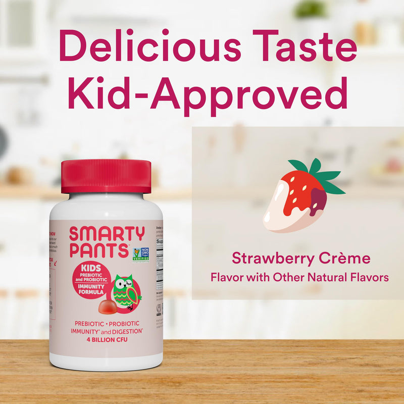 [Australia] - SmartyPants Kids Probiotic Immunity Gummies: Prebiotics & Probiotics for Digestive Health and Immune Support Supplement, Gluten Free, Vegan, Strawberry Crème Flavor, 60 Count (30 Day Supply) Kids Probiotic - Strawberry Crème 