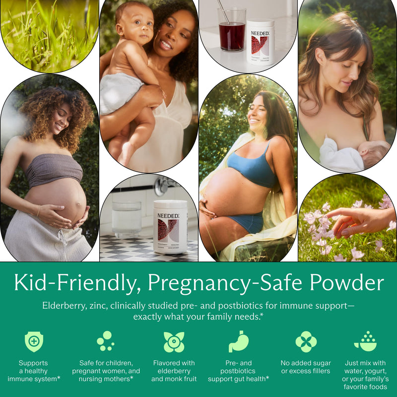 Needed. Immune Support Immunity Powder, Zinc with Elderberry | For the Whole Family, Pregnancy-Safe Immunity Supplement, Easy to Take