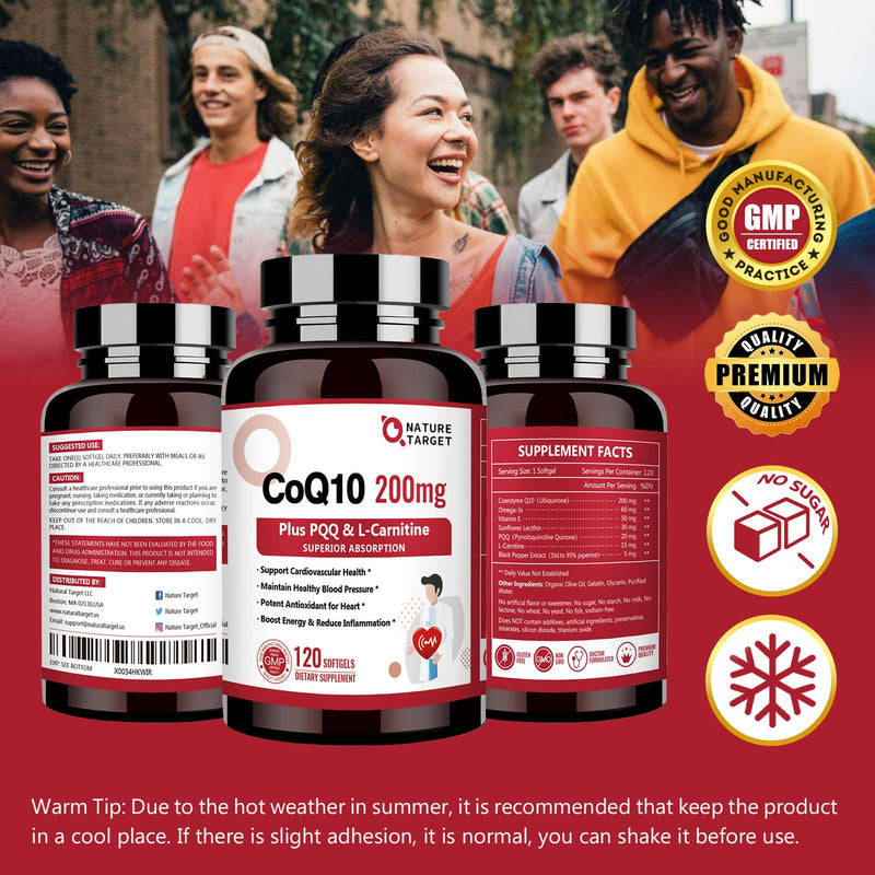 [Australia] - NATURE TARGET CoQ10-200mg with PQQ L-Carnitine & Omega-3s, High Absorption Coenzyme-Q10 with BioPerine, Supports Heart and Immune System, Cellular-Energy-Production, 120 Servings Coq10-400mg 