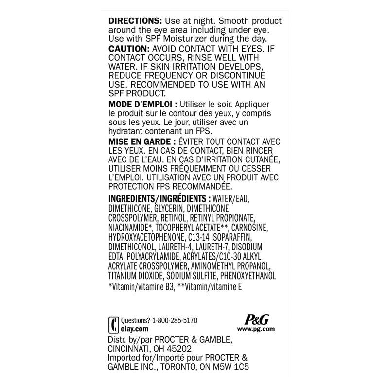 Olay Retinol 24 Night Smoothing Eye Cream, Fragrance-Free Hydrating Under Eye Treatment with Vitamin B3 and Retinol Complex for Fine Lines, Wrinkles, and Smoother Looking Skin, 0.5 Fl Oz