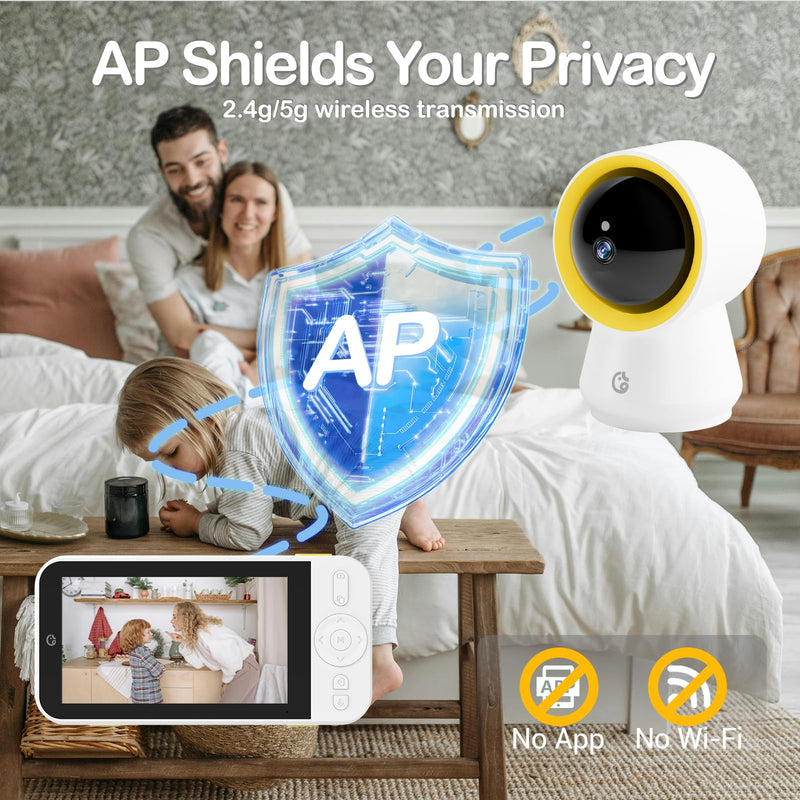 [Australia] - Ellie Baby Monitor No WiFi, Baby Monitor with Camera and Audio, 5" IPS 1080P with Wall Mount, 6000mAh Battery, 1000ft Range, Smart Monitoring 24hrs Playback, AI Cry Detection & Sleep Tracking 