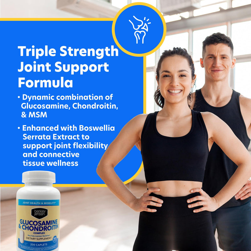 [Australia] - Berkley Jensen Glucosamine Chondroitin MSM Boswellia Complex - Triple Strength Advanced Dietary Supplement for Joints, Ligaments, Tendons, Bones, Connective Tissue Support, 200 Caplets (Pack of 1) 