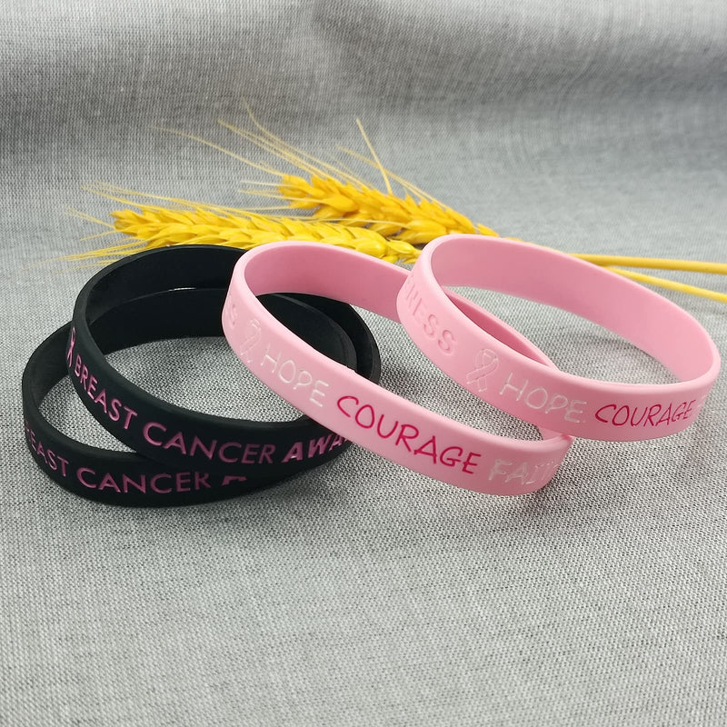 [Australia] - 5 Pack Sport Medical Alert ID Silicone Bracelet Rubber Medical Awareness Wristbands 7.5" Breast Cancer 