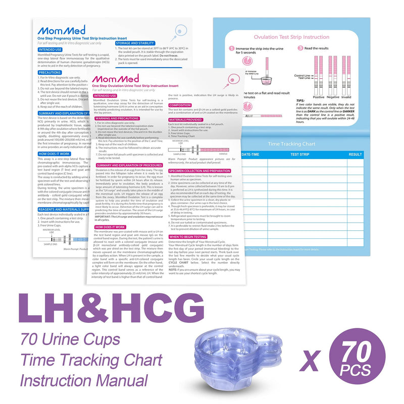 [Australia] - MomMed Ovulation Test Strips, Ovulation and Pregnancy Tests (LH50-HCG20), Includes 50 Ovulation Tests and 20 Pregnancy Tests with 70 Urine Cups, Accurately Track Ovulation and Detect Early Pregnancy 1 Count (Pack of 1) 