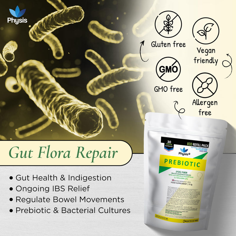 Physis Bio Cultures Blend Prebiotics | 30 Capsules | Pre and Probiotics for Gut Health | Bio Cultures Complex for Improved Digestion | Concentrated Lactobacillus Acidophilus Probiotics | Refill
