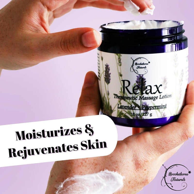 [Australia] - Relax Therapeutic Massage Lotion – All Natural Enriched with Lavender & Peppermint Essential Oils Perfect for Massage Therapy - Massage Cream for Full Body Massage - Brookethorne Naturals 8oz 