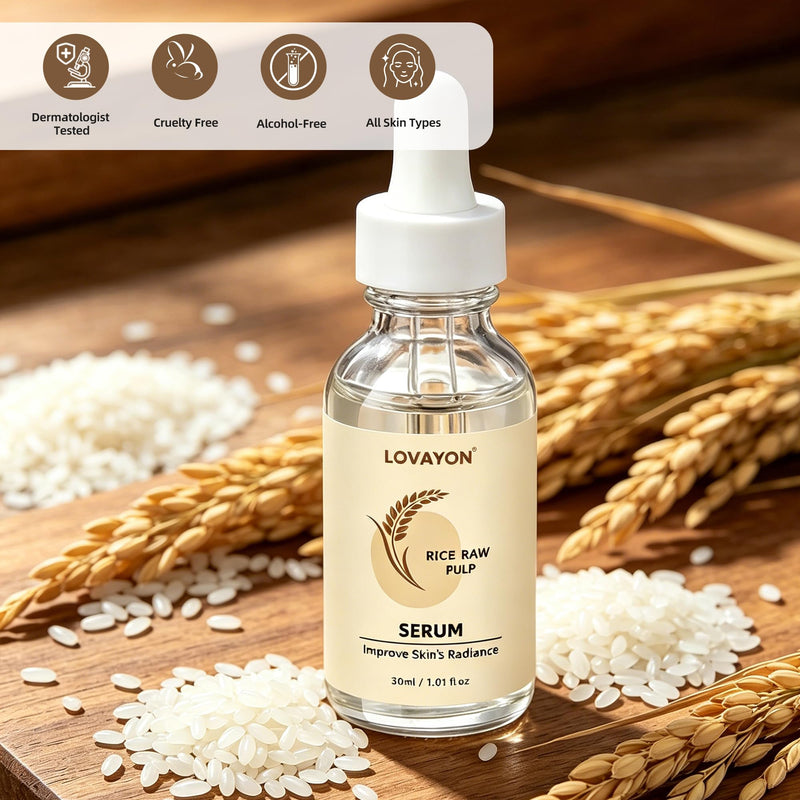 Rice Essence Face Serum Hydrating Glass Skin 1.01 fl oz | Rice serum with hydrolyzed rice protein, Vitamin B5, Vitamin C and sodium hyaluronate hydrates for a smooth glass-like glow.