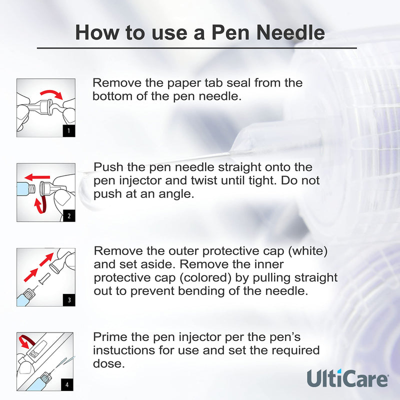[Australia] - UltiCare Pen Needles 4mm (5/32”) x 32G Micro, 100 Count: for At-Home Insulin Injections, Compatible with Most Pen Injector Devices 