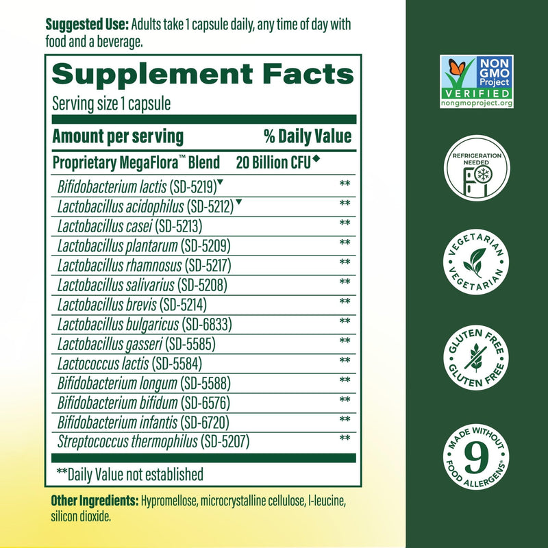 MegaFood MegaFlora Probiotic, 20 Billion Live Cultures, 90 Mini Capsules | Daily Probiotics for Women and Men Digestive Health, Immune Support Supplement, 14 Strains, Non-GMO, Vegetarian, 90 Servings 90 Count (Pack of 1)