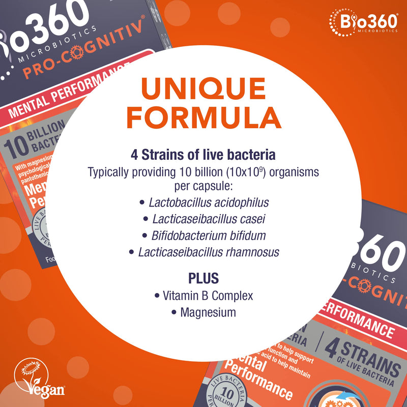 Natures Aid Bio360 Pro-Cognitiv Probiotic 10 Billion Live Bacteria CFU - Supports Brain Health and Mental Performance - High Strength - Vegan, Gluten Free, Non-GMO - 60 Capsules Pro-Cognitiv 60 Capsules