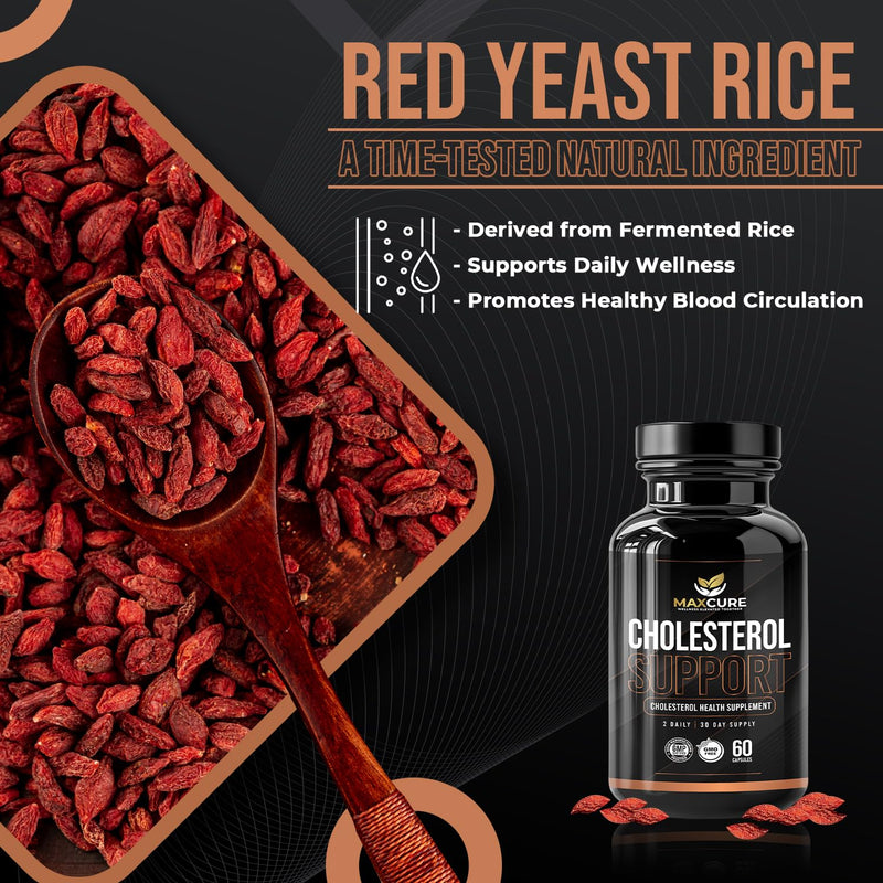 [Australia] - Cholesterol Support Supplement - Heart Health Support Formula with Vitamin B3, Red Yeast Rice & Lycopene, Made in USA, 2 Capsule Daily, 30 Days Supply 