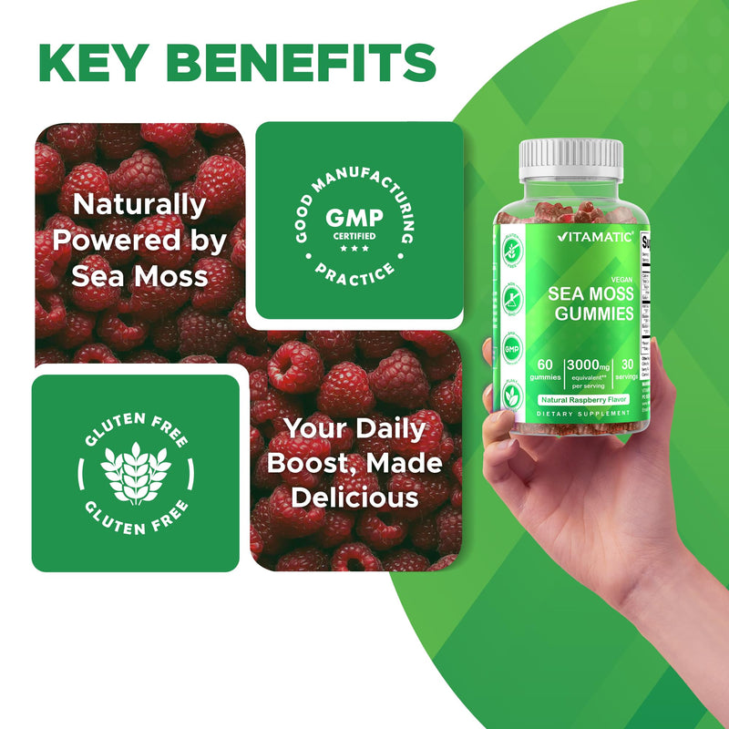 [Australia] - Vitamatic Irish Sea Moss Gummies ‚Äì 3000mg Equivalent Per Serving (from Extract 132.5mg) ‚Äì 60 Ct Made with Bladderwrack & Burdock Root ‚Äì Seamoss Supplement for Thyroid, Energy & Immune Support 